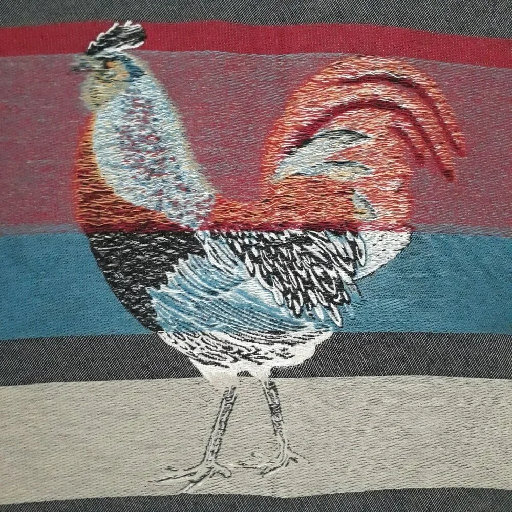 Rooster Embroidered Pillow Cover - Multicolored Farmhouse Country Novelty